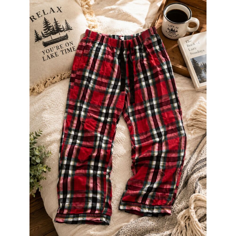 Victoria's Secret Flannel Pajama Pants Womens Large Red Plaid Lounge Sleepwear